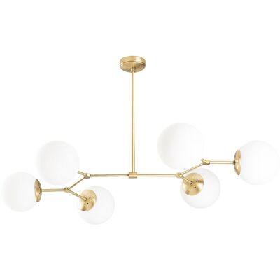 Unique Metalen plafondlamp met 6 bollen DAMAR - L. 100 x H. 52 cm - Wit en goudkleurig - Goudkleurig Unique Metalen plafondlamp met 6 bollen DAMAR - L. 100 x H. 52 cm - Wit en goudkleurig - Goudkleurig