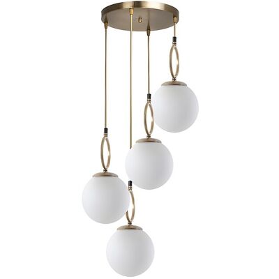 Unique Hanglamp van metaal met 4 bollen - D. 30 x H. 70 cm - Wit en koper - ASROUN - Wit, Goudkleurig Unique Hanglamp van metaal met 4 bollen - D. 30 x H. 70 cm - Wit en koper - ASROUN - Wit, Goudkleurig