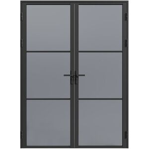 Unique Omkeerbare dubbele deur van aluminium en gerookt glas - 2 x H204 x B73 cm - Zwart - MASERU - Zwart Unique Omkeerbare dubbele deur van aluminium en gerookt glas - 2 x H204 x B73 cm - Zwart - MASERU - Zwart