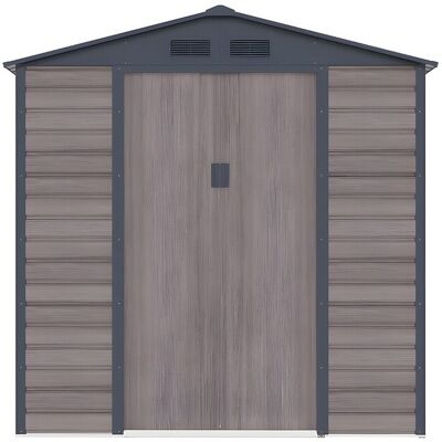 Unique Tuinhuisje van gegalvaniseerd staal met houteffect ADELMO - Grijs - 4,15 m² - Antracietgrijs, Natuurlijk donker Unique Tuinhuisje van gegalvaniseerd staal met houteffect ADELMO - Grijs - 4,15 m² - Antracietgrijs, Natuurlijk donker