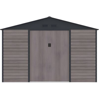 Unique Tuinhuisje van gegalvaniseerd staal met houteffect ADELMO - Grijs - 10,98 m² - Antracietgrijs, Natuurlijk donker Unique Tuinhuisje van gegalvaniseerd staal met houteffect ADELMO - Grijs - 10,98 m² - Antracietgrijs, Natuurlijk donker