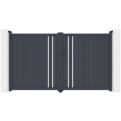 Unique Halfopen draaipoort van aluminium L309 x H180 cm antraciet - TOROMA - Antracietgrijs Unique Halfopen draaipoort van aluminium L309 x H180 cm antraciet - TOROMA - Antracietgrijs