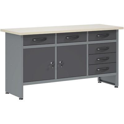 Unique Werkbank in staal met houten werkblad - B160 x D60 x H85 cm - Grijs BRICANO - Grijs Unique Werkbank in staal met houten werkblad - B160 x D60 x H85 cm - Grijs BRICANO - Grijs