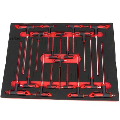 HBM 18 Delige T-Grepenset Foam Inlay voor HBM Gereedschapswagen HBM 18 Delige T-Grepenset Foam Inlay voor HBM Gereedschapswagen