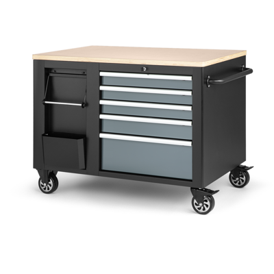 HBM verrijdbare gereedschapswagen, werkbank 114 cm met houten werkblad, zwart/grijs HBM verrijdbare gereedschapswagen, werkbank 114 cm met houten werkblad, zwart/grijs