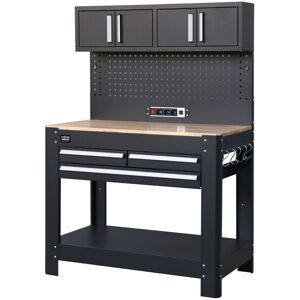HBM werkbank 114 cm met 3 laden, kastenwand en achterwand, zwart HBM werkbank 114 cm met 3 laden, kastenwand en achterwand, zwart