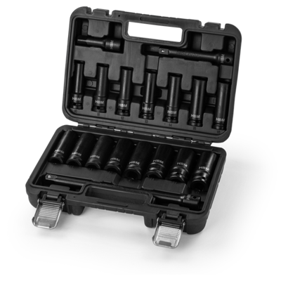 HBM krachtdoppenset, 1/2 inch, met verlengstukken, 18-delig HBM krachtdoppenset, 1/2 inch, met verlengstukken, 18-delig
