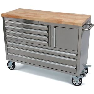 HBM gereedschapswagen met houten werkblad, 122 cm, RVS HBM gereedschapswagen met houten werkblad, 122 cm, RVS