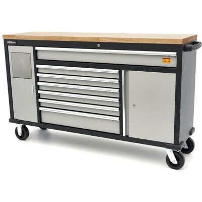 HBM 168 Cm. Professionele Verrijdbare Gereedschapswagen, Werkbank Met Massief Houten Werkblad HBM 168 Cm. Professionele Verrijdbare Gereedschapswagen, Werkbank Met Massief Houten Werkblad