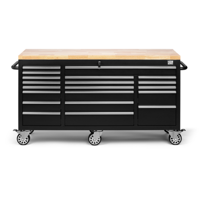 HBM Verrijdbare gereedschapswagen met houten werkblad - 146 cm - zwart HBM Verrijdbare gereedschapswagen met houten werkblad - 146 cm - zwart