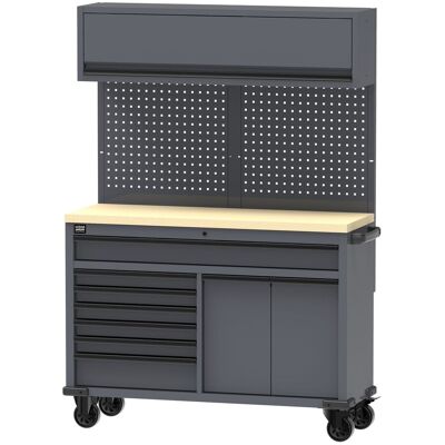 HBM verrijdbare werkbank 136 cm met 7 laden en bovenkast, grijs HBM verrijdbare werkbank 136 cm met 7 laden en bovenkast, grijs