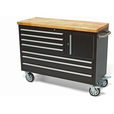 HBM verrijdbare gereedschapswagen, werkbank met houten werkblad 122 cm, zwart HBM verrijdbare gereedschapswagen, werkbank met houten werkblad 122 cm, zwart