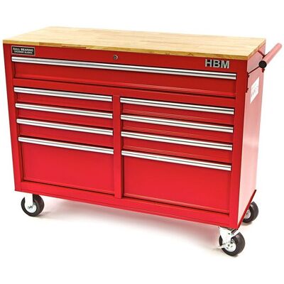 HBM gereedschapswagen met houten werkblad 117 cm, rood HBM gereedschapswagen met houten werkblad 117 cm, rood