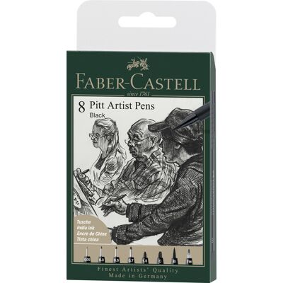 Faber Castell Pitt Artist Pen - set 8 stuks - zwart 4005401671589 Verf Faber Castell Pitt Artist Pen - set 8 stuks - zwart 4005401671589 Verf