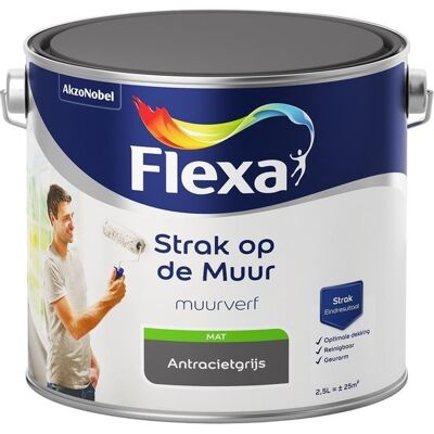 Flexa Strak op de Muur Muurverf - Mat - 2,5 liter - Antraciet Flexa Strak op de Muur Muurverf - Mat - 2,5 liter - Antraciet
