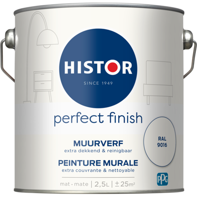 Histor Perfect Finish Muurverf Mat - Ral 9016 - 2,5 liter Histor Perfect Finish Muurverf Mat - Ral 9016 - 2,5 liter
