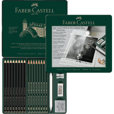 Faber Castell Grafietpotloden Blik - 8 x Pitt Mat + 8 x 9000 4005401152248 Verf Faber Castell Grafietpotloden Blik - 8 x Pitt Mat + 8 x 9000 4005401152248 Verf