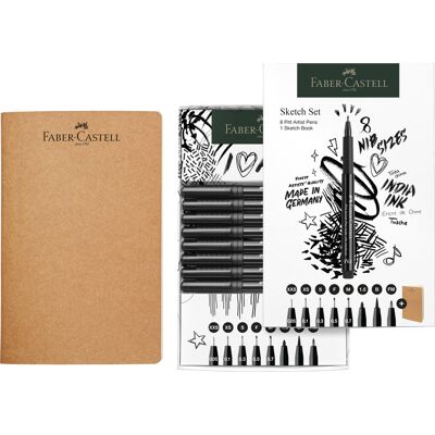 Faber Castell Tekenset - set 8 Pitt Artist Pens + Schetsboek 4005402671021 Verf Faber Castell Tekenset - set 8 Pitt Artist Pens + Schetsboek 4005402671021 Verf