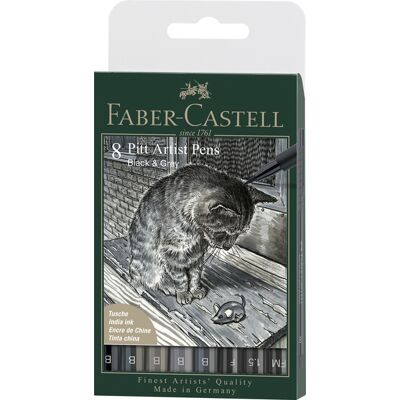 Faber Castell Pitt Artist Pen - set 8 stuks - zwart en grijs 4005401671718 Verf Faber Castell Pitt Artist Pen - set 8 stuks - zwart en grijs 4005401671718 Verf