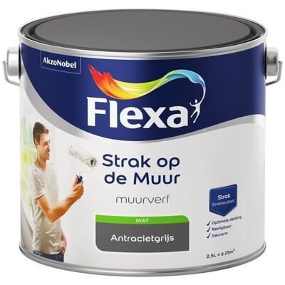 Flexa Strak op de Muur Muurverf - Mat - 2,5 liter - Antraciet Flexa Strak op de Muur Muurverf - Mat - 2,5 liter - Antraciet