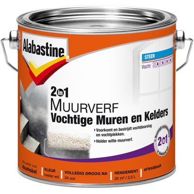 Alabastine 2-in-1 Muurverf Vochtige Muren en Kelders - 2,5 liter Alabastine 2-in-1 Muurverf Vochtige Muren en Kelders - 2,5 liter