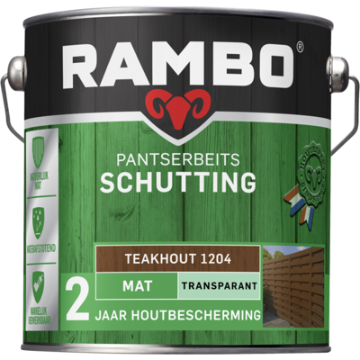 Rambo Pantserbeits Schutting Mat Transparant 2,5 liter - Teakhout Rambo Pantserbeits Schutting Mat Transparant 2,5 liter - Teakhout