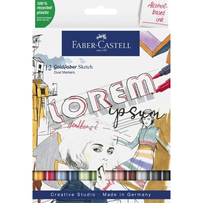 Faber Castell Goldfaber Sketch Alcohol Marker - set 12 stuks 4005401647126 Verf Faber Castell Goldfaber Sketch Alcohol Marker - set 12 stuks 4005401647126 Verf
