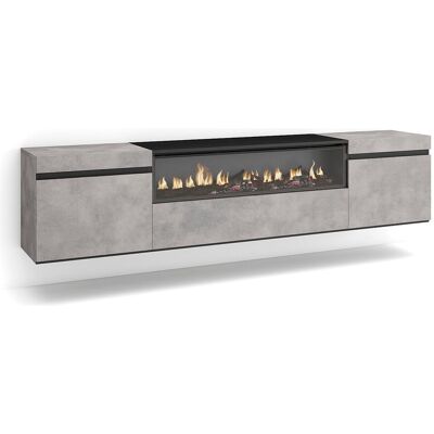 Skraut Home TV-Meubel, Lowboard, 200x35x45cm, Voor tv's tot 80", Elektrische haard, Hangend, Cement - Grijs Skraut Home TV-Meubel, Lowboard, 200x35x45cm, Voor tv's tot 80", Elektrische haard, Hangend, Cement - Grijs