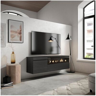 Skraut Home TV-Meubel, Lowboard, 150x35x45cm, Voor tv's tot 65", Elektrische haard, Hangend, Zwart - Zwart Skraut Home TV-Meubel, Lowboard, 150x35x45cm, Voor tv's tot 65", Elektrische haard, Hangend, Zwart - Zwart