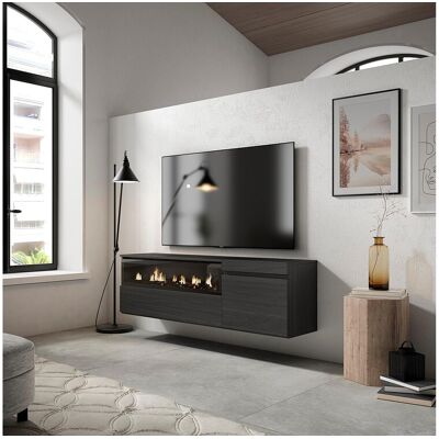 Skraut Home TV-Meubel, Lowboard, 150x35x45cm, Voor tv's tot 65", Elektrische haard, Hangend, Zwart - Zwart Skraut Home TV-Meubel, Lowboard, 150x35x45cm, Voor tv's tot 65", Elektrische haard, Hangend, Zwart - Zwart
