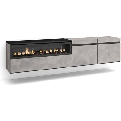 Skraut Home TV-Meubel, Lowboard, 200x35x45cm, Voor tv's tot 80", Elektrische haard, Hangend, Cement - Grijs Skraut Home TV-Meubel, Lowboard, 200x35x45cm, Voor tv's tot 80", Elektrische haard, Hangend, Cement - Grijs