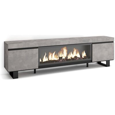 Skraut Home TV-Meubel, Lowboard, 208x35x57cm, Voor tv's tot 80", Elektrische haard XXL, Industrieel design, Cement - Grijs Skraut Home TV-Meubel, Lowboard, 208x35x57cm, Voor tv's tot 80", Elektrische haard XXL, Industrieel design, Cement - Grijs