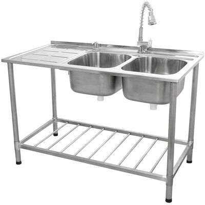 Monstershop KuKoo Commerciële Catering Spoelbak Dubbele Kom / Afdruiprek - Zilverkleurig Monstershop KuKoo Commerciële Catering Spoelbak Dubbele Kom / Afdruiprek - Zilverkleurig