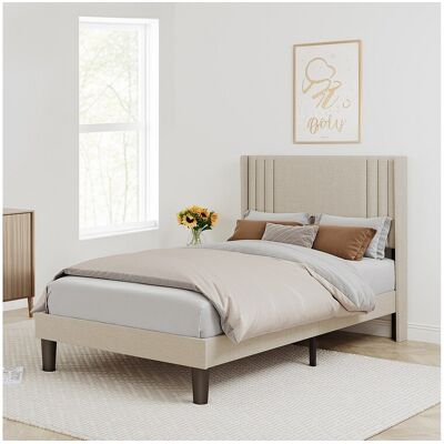 Bealife 120 x 200 cm bekapte enkelbed met hoofdkussen voor opbergen, lattenbodem, linnen bekleding, geschikt voor kinderen en adolescenten, geelachtig - Beige Bealife 120 x 200 cm bekapte enkelbed met hoofdkussen voor opbergen, lattenbodem, linnen bekleding, geschikt voor kinderen en adolescenten, geelachtig - Beige