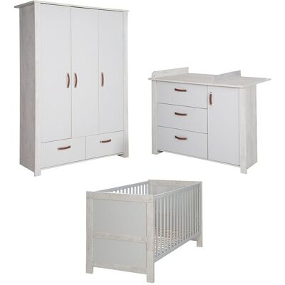 Roba Mila 3-delige babykamerset in wit en Goldeiche decor met modern design en handgrepen met lederlook - Lichtgrijs Roba Mila 3-delige babykamerset in wit en Goldeiche decor met modern design en handgrepen met lederlook - Lichtgrijs