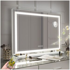 Hollywood make-up spiegel, muuraanplant met verlichting, maat 80x58cm - Bluetooth - LED strips in kristal - Wit Hollywood make-up spiegel, muuraanplant met verlichting, maat 80x58cm - Bluetooth - LED strips in kristal - Wit