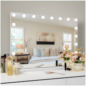 Hollywood make-up spiegel, muuraanplant met verlichting, maat 80x58cm - Wit Hollywood make-up spiegel, muuraanplant met verlichting, maat 80x58cm - Wit