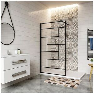 Aica Vaste inloopdouchewand van 140x200 cm met vierkante zwarte bevestigingsstang van 90 cm, in 8 mm antikalkglas, moderne stijl - Zwart Aica Vaste inloopdouchewand van 140x200 cm met vierkante zwarte bevestigingsstang van 90 cm, in 8 mm antikalkglas, moderne stijl - Zwart