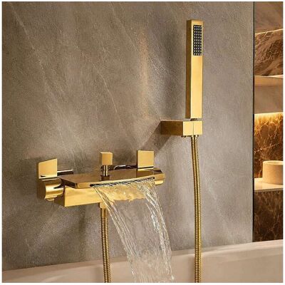 Gouden Wandgemonteerde Badkraan met Waterval Functie - Star - Goudkleurig Gouden Wandgemonteerde Badkraan met Waterval Functie - Star - Goudkleurig