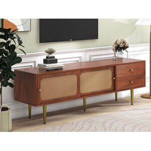 ModernLuxe TV-meubel van 160 cm - 2 rotan schuifdeuren en 2 lades - Bruin - Bruin ModernLuxe TV-meubel van 160 cm - 2 rotan schuifdeuren en 2 lades - Bruin - Bruin