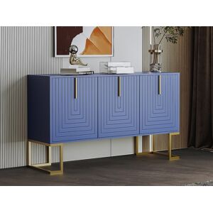 Merax Laag dressoir met 3 deuren en verstelbare planken - 138x40x80,5cm - MDF hout en goud metaal - Blauw - Blauw Merax Laag dressoir met 3 deuren en verstelbare planken - 138x40x80,5cm - MDF hout en goud metaal - Blauw - Blauw