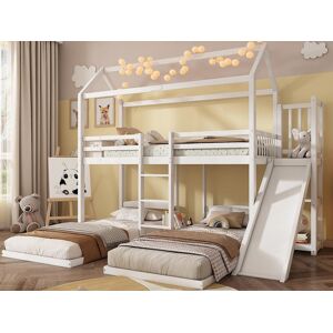 ModernLuxe Stapelbed 90x200cm voor 3 kinderen - glijbaan met open planken - in grenenhout en MDF - Wit - Wit ModernLuxe Stapelbed 90x200cm voor 3 kinderen - glijbaan met open planken - in grenenhout en MDF - Wit - Wit