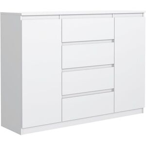 MebLocker ladekast met 4 lades, 2 deuren, 120 cm, ideaal voor de woonkamer, slaapkamer, kinderkamer en kantoor, moderne en elegante oplossing - Wit MebLocker ladekast met 4 lades, 2 deuren, 120 cm, ideaal voor de woonkamer, slaapkamer, kinderkamer en kantoor, moderne en elegante oplossing - Wit