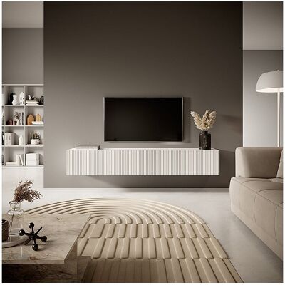 SELSEY 175 cm witte tv-kast met gefreesd front - VELDIO - Wit SELSEY 175 cm witte tv-kast met gefreesd front - VELDIO - Wit