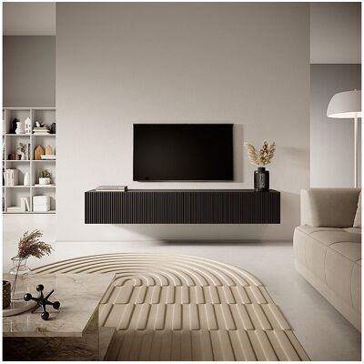SELSEY Zwarte TV-meubel van 175 cm met gefreesde voorkant VELDIO - Zwart SELSEY Zwarte TV-meubel van 175 cm met gefreesde voorkant VELDIO - Zwart