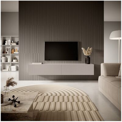 SELSEY TV-meubel - 175 cm - grijsbeige kleur met gefreesd front - VELDIO - Beige SELSEY TV-meubel - 175 cm - grijsbeige kleur met gefreesd front - VELDIO - Beige