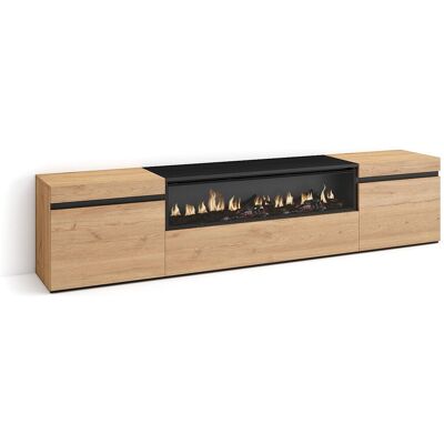 Skraut Home TV-Meubel, Lowboard, 200x35x45cm, Voor tv's tot 80", Elektrische haard, Eiken/Zwart - Natuurlijk licht Skraut Home TV-Meubel, Lowboard, 200x35x45cm, Voor tv's tot 80", Elektrische haard, Eiken/Zwart - Natuurlijk licht
