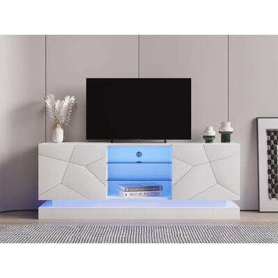 Merax Houten tv-meubel met 2 deuren - verstelbare glazen plank - LED's - moderne stijl - glanzend wit - Wit Merax Houten tv-meubel met 2 deuren - verstelbare glazen plank - LED's - moderne stijl - glanzend wit - Wit