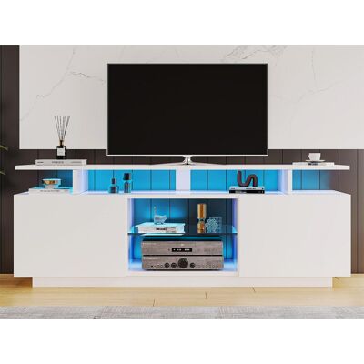 Merax Moderne tv-kast - 2 deuren en glazen vakken - LED-verlichting - wit - Wit Merax Moderne tv-kast - 2 deuren en glazen vakken - LED-verlichting - wit - Wit