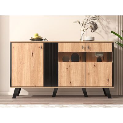 Merax Laag dressoir - Artisan eiken en zwart decor - 3 glazen deuren en spaanplaat - B 140 x H 78 x D 41 cm - Natuurlijk licht Merax Laag dressoir - Artisan eiken en zwart decor - 3 glazen deuren en spaanplaat - B 140 x H 78 x D 41 cm - Natuurlijk licht